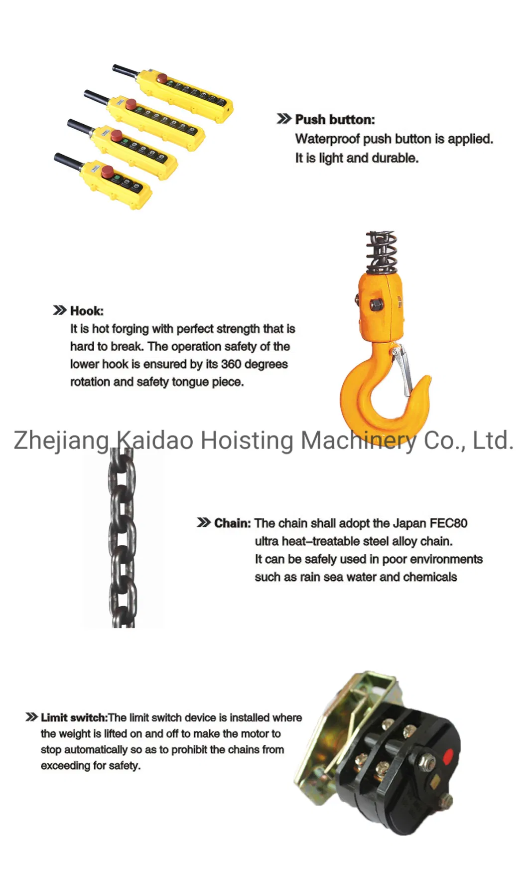 0.5ton Electric Chain Hoist Winch with Manual/Electric Trolley/Hook and Clutch for Crane
